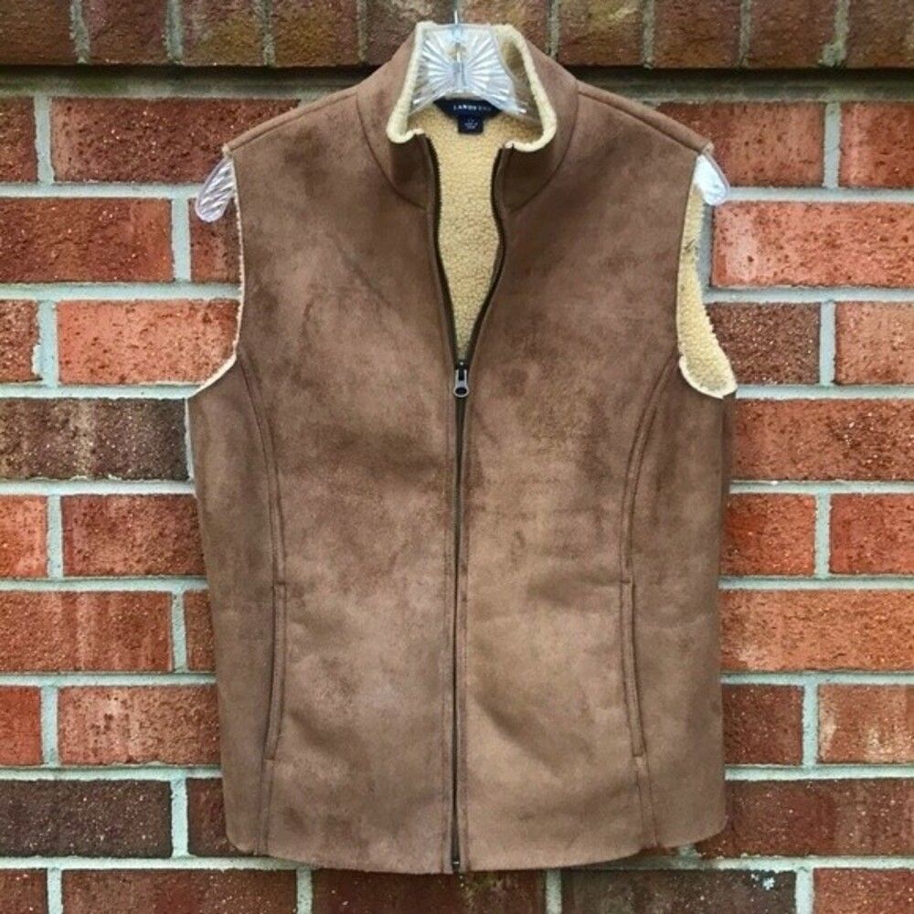 Lands’ End Faux Suede Sherpa Lined Vest sz 6/8